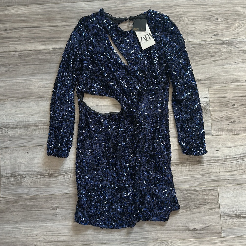 Zara Navy Sequin Mini Dress